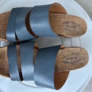 Kork-Ease Menzie sandals, featuring a distinctive natural Cork  Blue Size 10